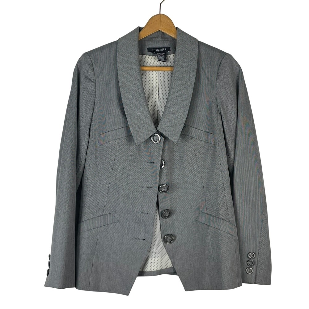 Etcetera Women's Gray Micro Pin Stripe Suit Blazer Jacket 6 Career Professional
